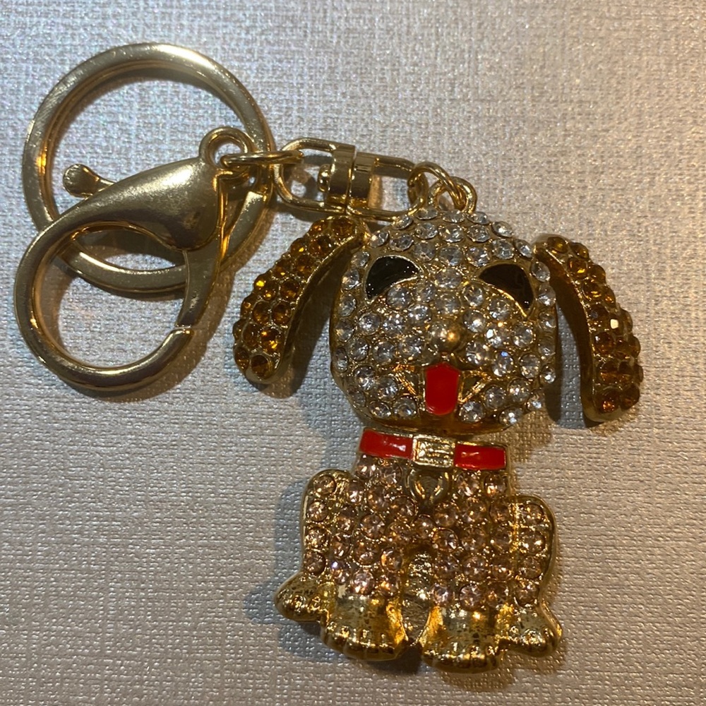 NEW Multicolor Austrian Crystal Dog Keychain in Gold Tone